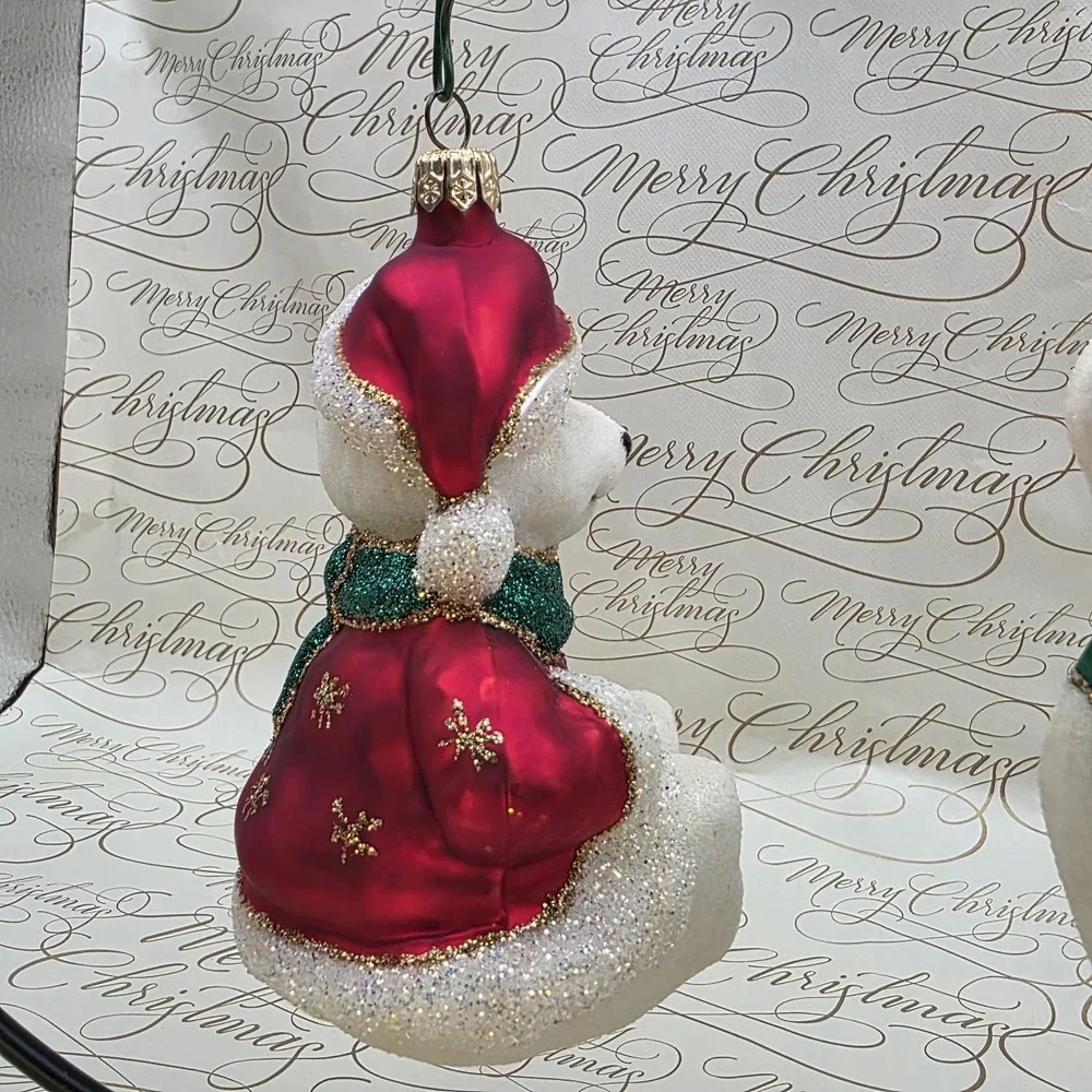 2 Polar Bear Christmas Ornaments Golf Winter Scarf Blown Glass Hand‎ Painted